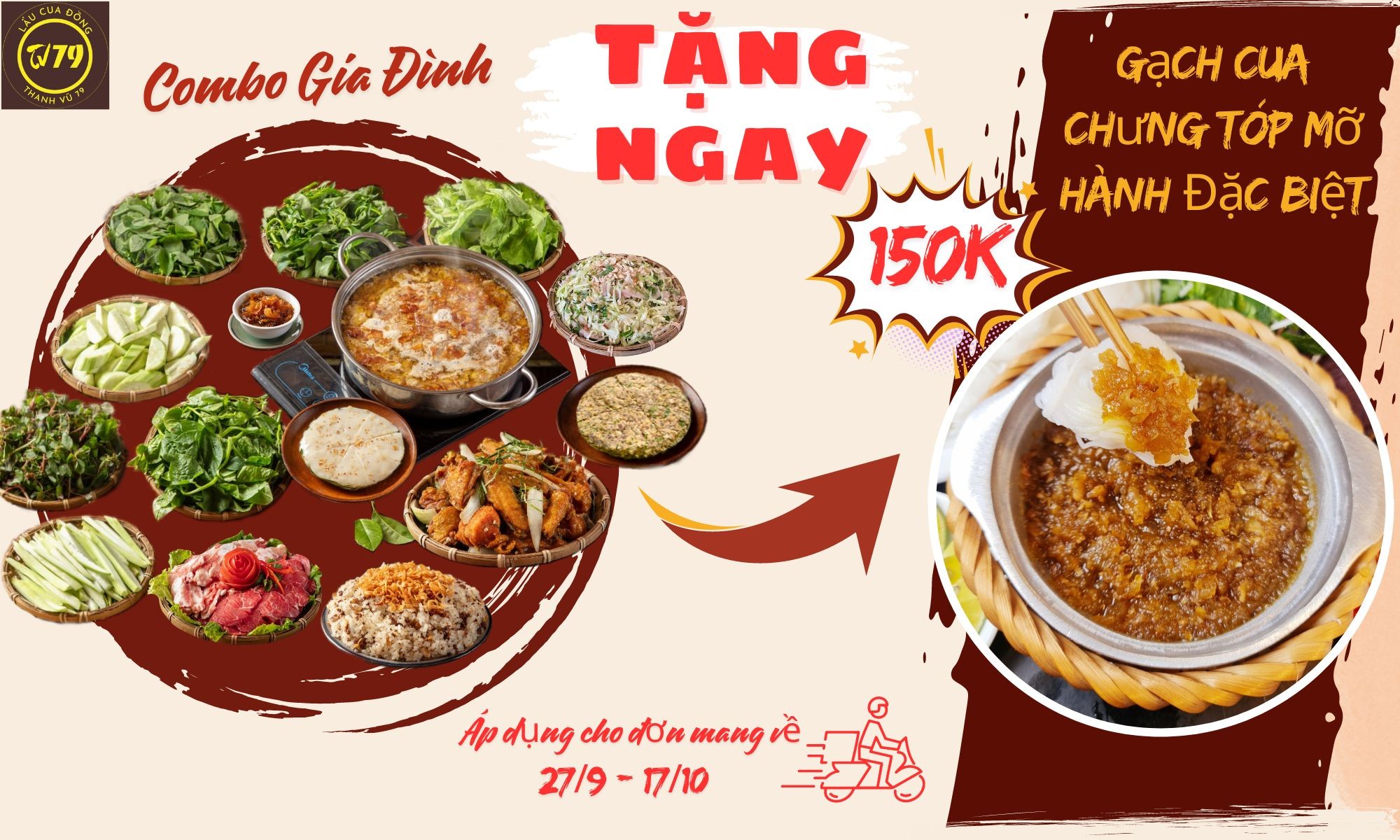 TẶNG NGAY GẠCH CUA CHƯNG TÓP MỠ HÀNH ĐẶC BIỆT CHO MỖI COMBO GIA ĐÌNH MUA MANG VỀ.